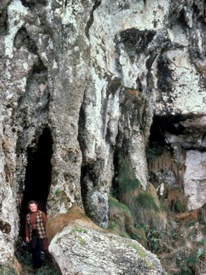 image: Tufa columns at entrance to Larrybane Stalactite Cave in 1977.